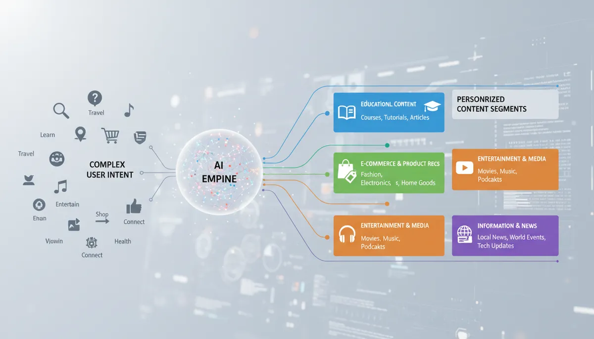 infographic, visual explanation of how AI maps complex user intent to personalized content segments infographic, visual explanation of how AI maps complex user intent to personalized content segments