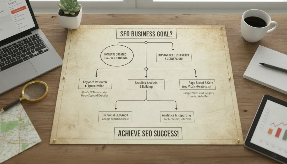 infographic, a decision tree helping users match SEO business goals with specific tool features infographic, a decision tree helping users match SEO business goals with specific tool features