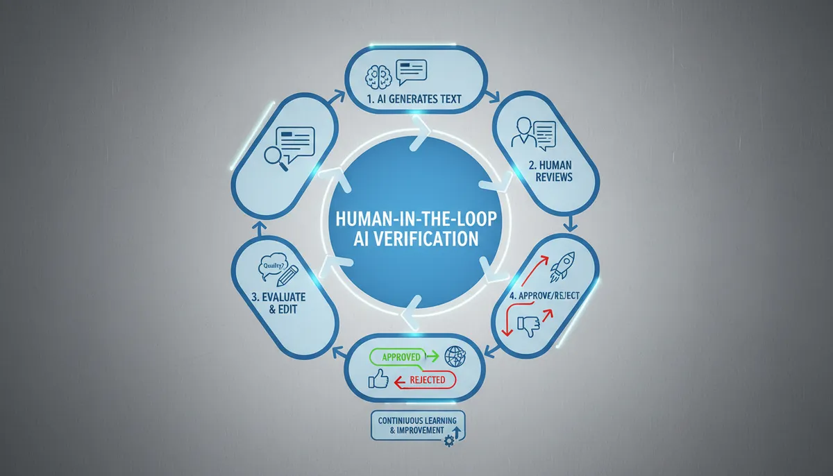 infographic showing the human-in-the-loop verification process for AI text infographic showing the human-in-the-loop verification process for AI text