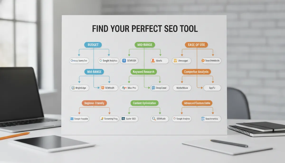 infographic, visual explanation of choosing the right SEO tool based on budget, goals, and ease of use infographic, visual explanation of choosing the right SEO tool based on budget, goals, and ease of use