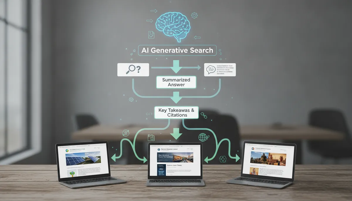 infographic showing the flow from AI generative search results to authoritative website source pages infographic showing the flow from AI generative search results to authoritative website source pages